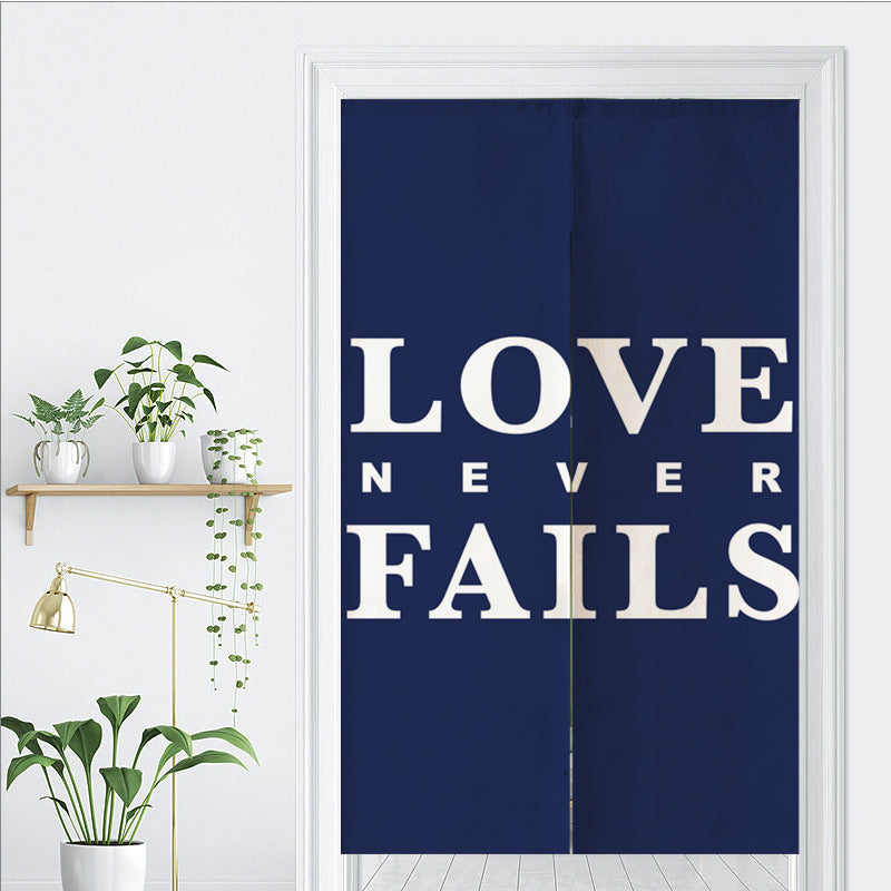 Blue Background Love Never Falls Door Curtain