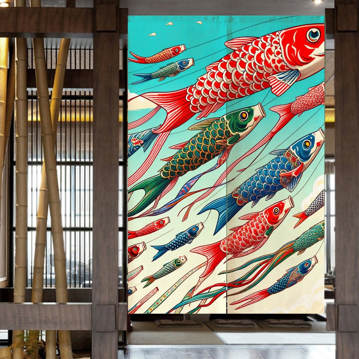 Flying Koi Complex Version Door Curtain
