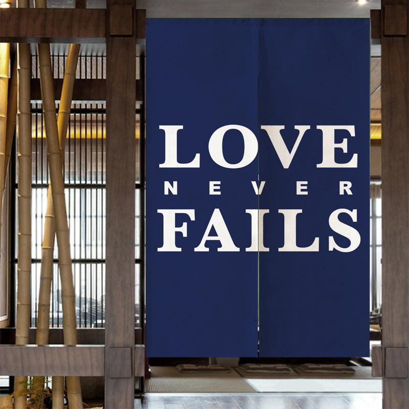 Blue Background Love Never Falls Door Curtain