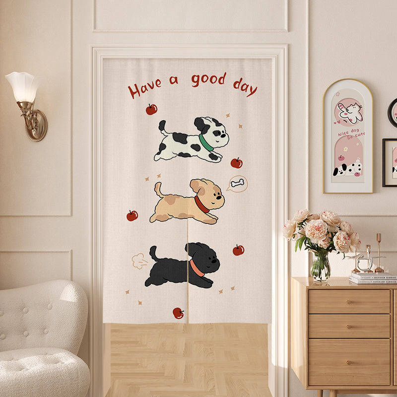 Three different puppies on alphabet background Door Curtain