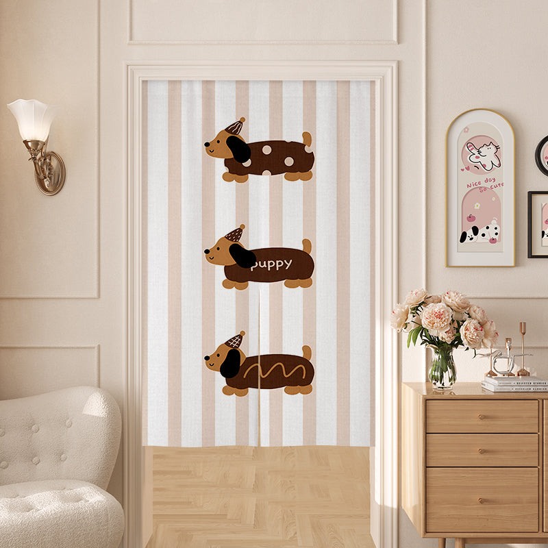 Puppy with pink vertical stripes on white background Door Curtain