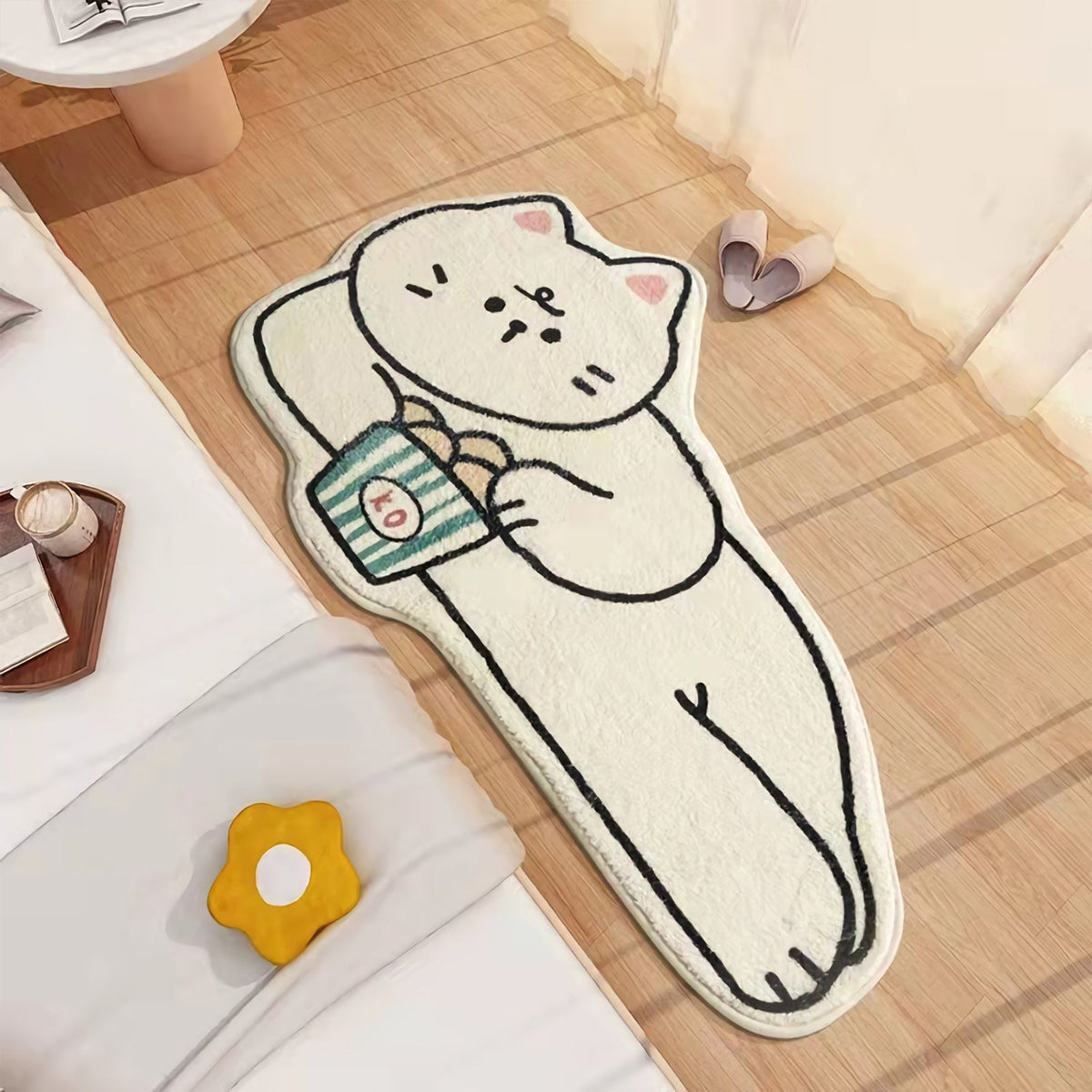 Cute Lazy Cat Runner Rug | Thick Plush Bedroom Mat & Hallway Floor Carpet for Cat Lovers
