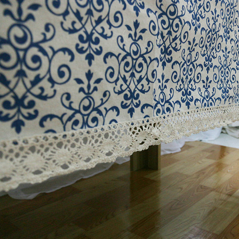 Blue White Lace Brim Table Cover