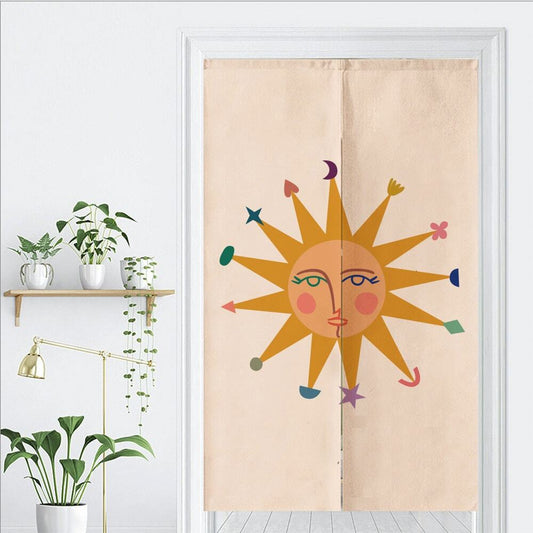 Aesthetic Happy Sun Face Art Doorway Curtain Noren image 1