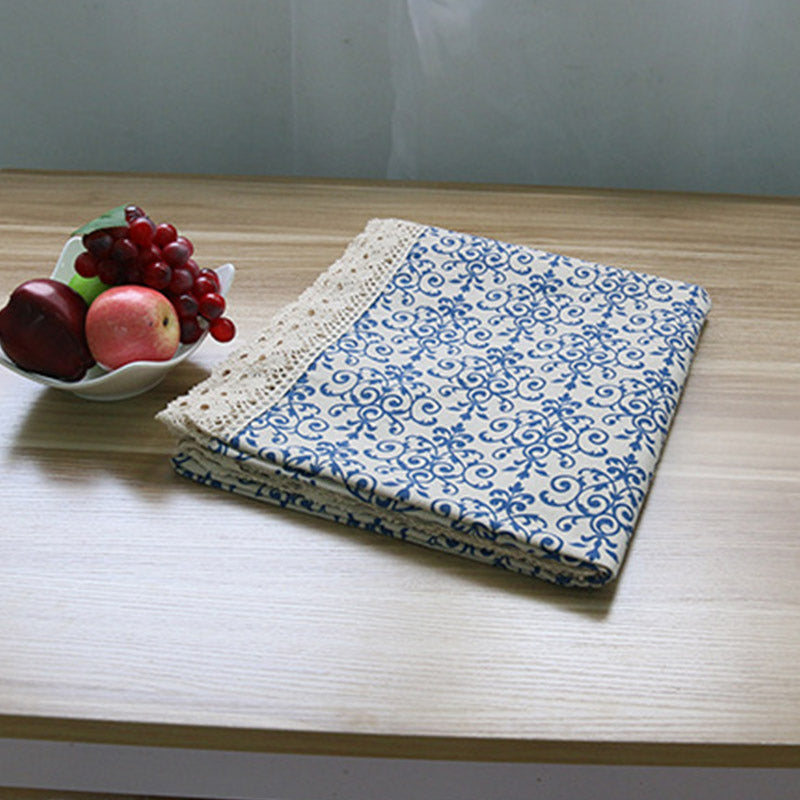 Blue White Lace Brim Table Cover