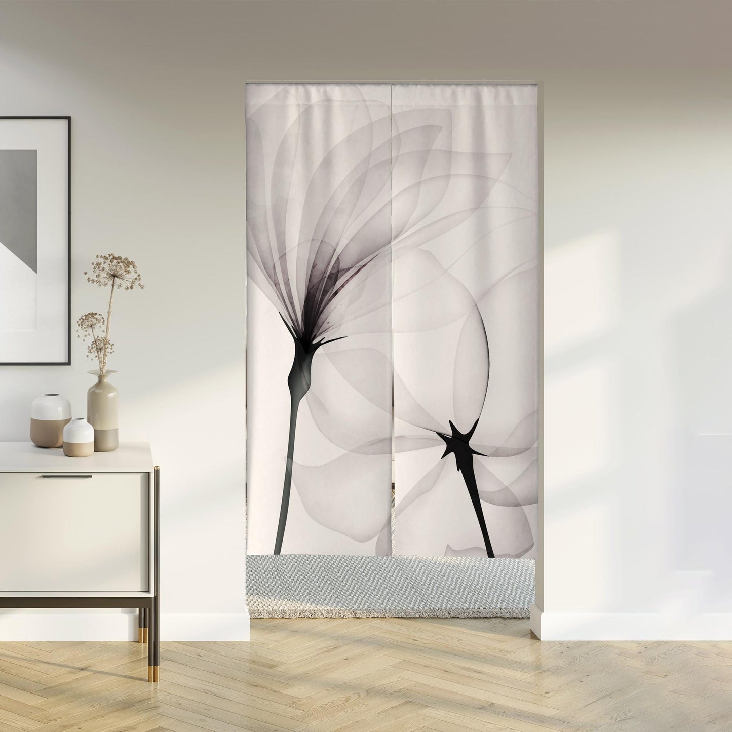 Black flower Noren Door Curtain
