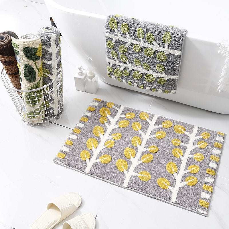 Grey and Yellow Leaves Rows of Trees Bath Mat – Ultra-Absorbent Plush Bathroom Rug