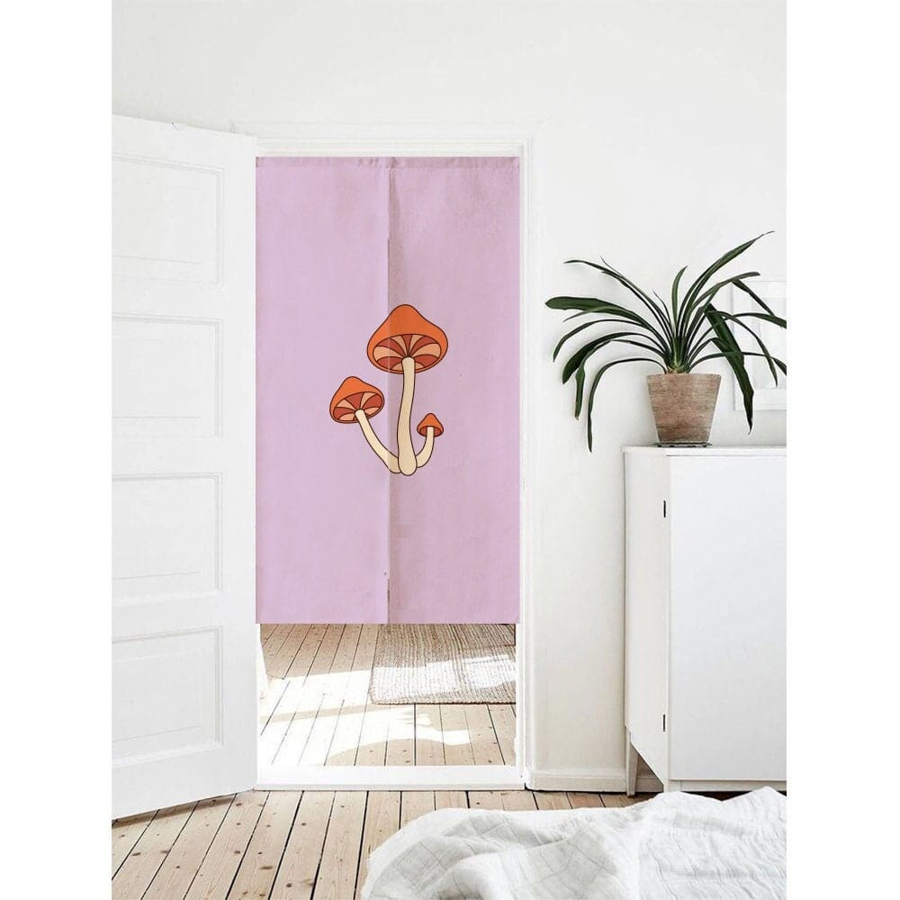 Pink background &amp; red mushrooms Doorway Entrance Curtain image 0