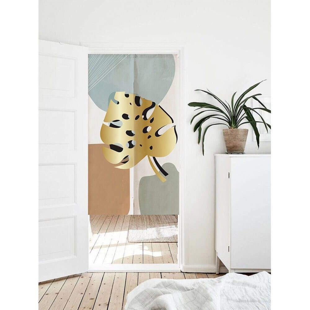 Pastel Color Golden Monstera Leaf Art Print Doorway Curtain Noren image 0