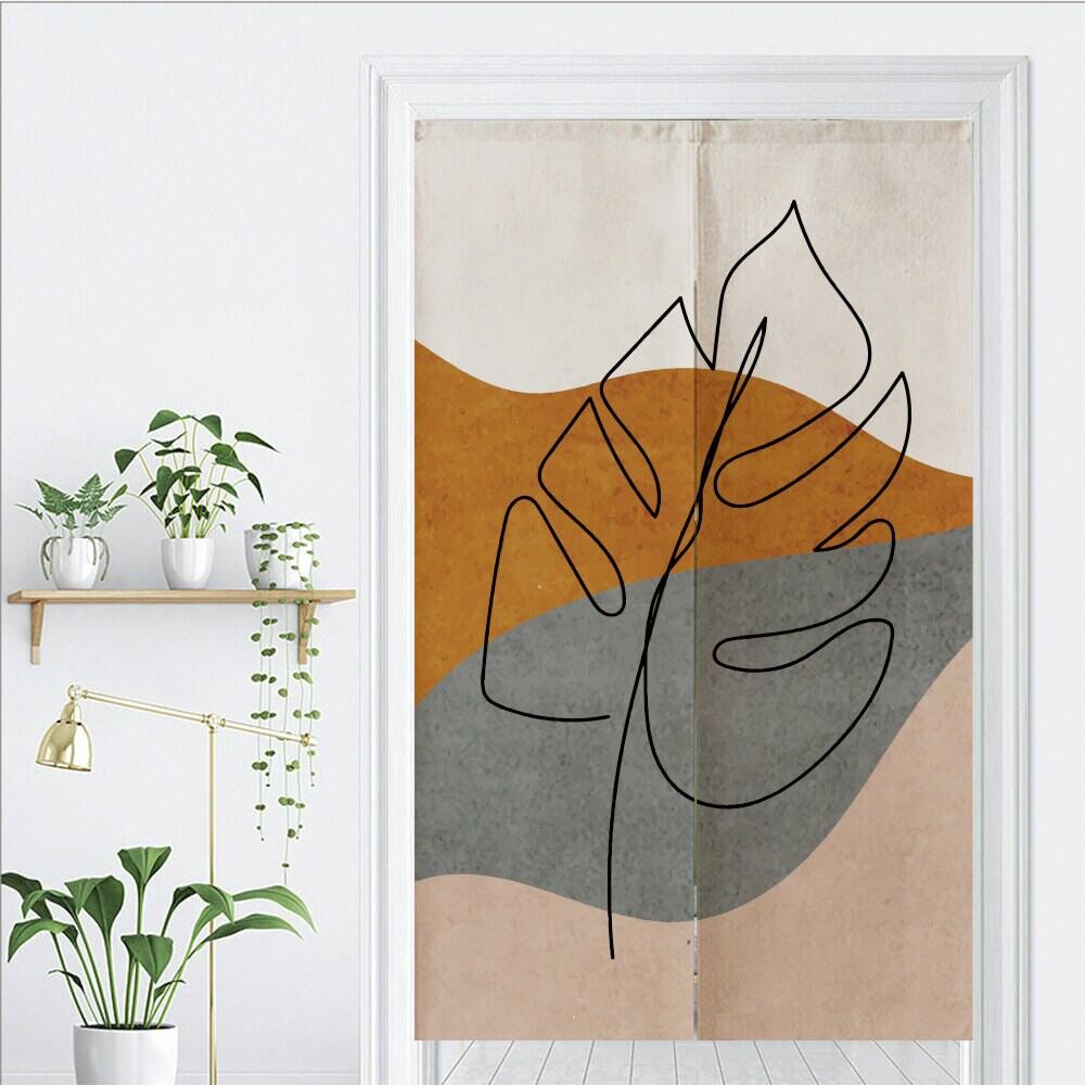 Dry Leaf Pattern Watercolour Art Doorway Noren Curtain image 1