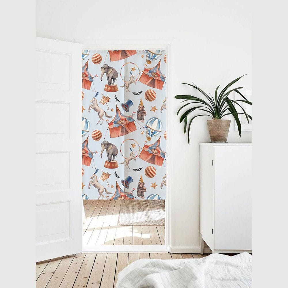Blue Cute Hot Air Balloon Print Doorway Curtain Noren image 1