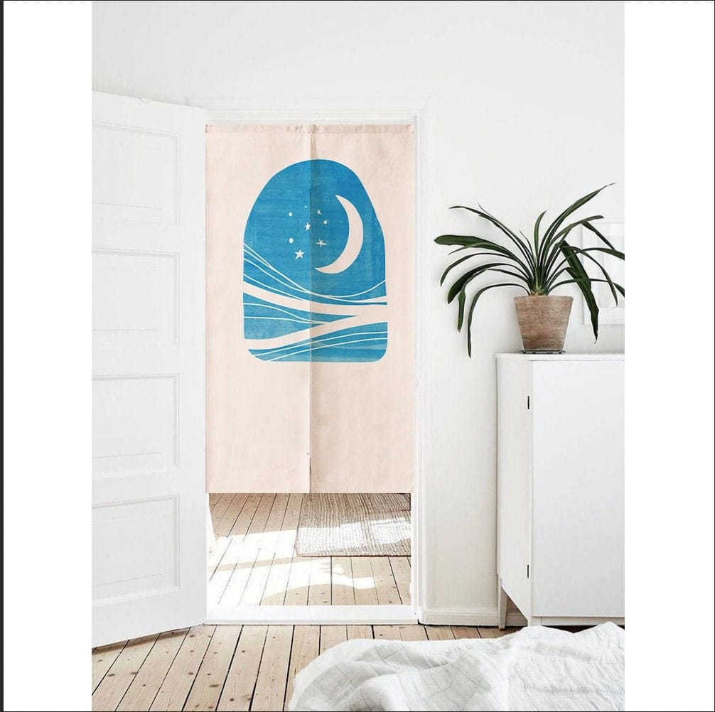 Blue Moon Misty Night Print Doorway Curtain Noren image 0