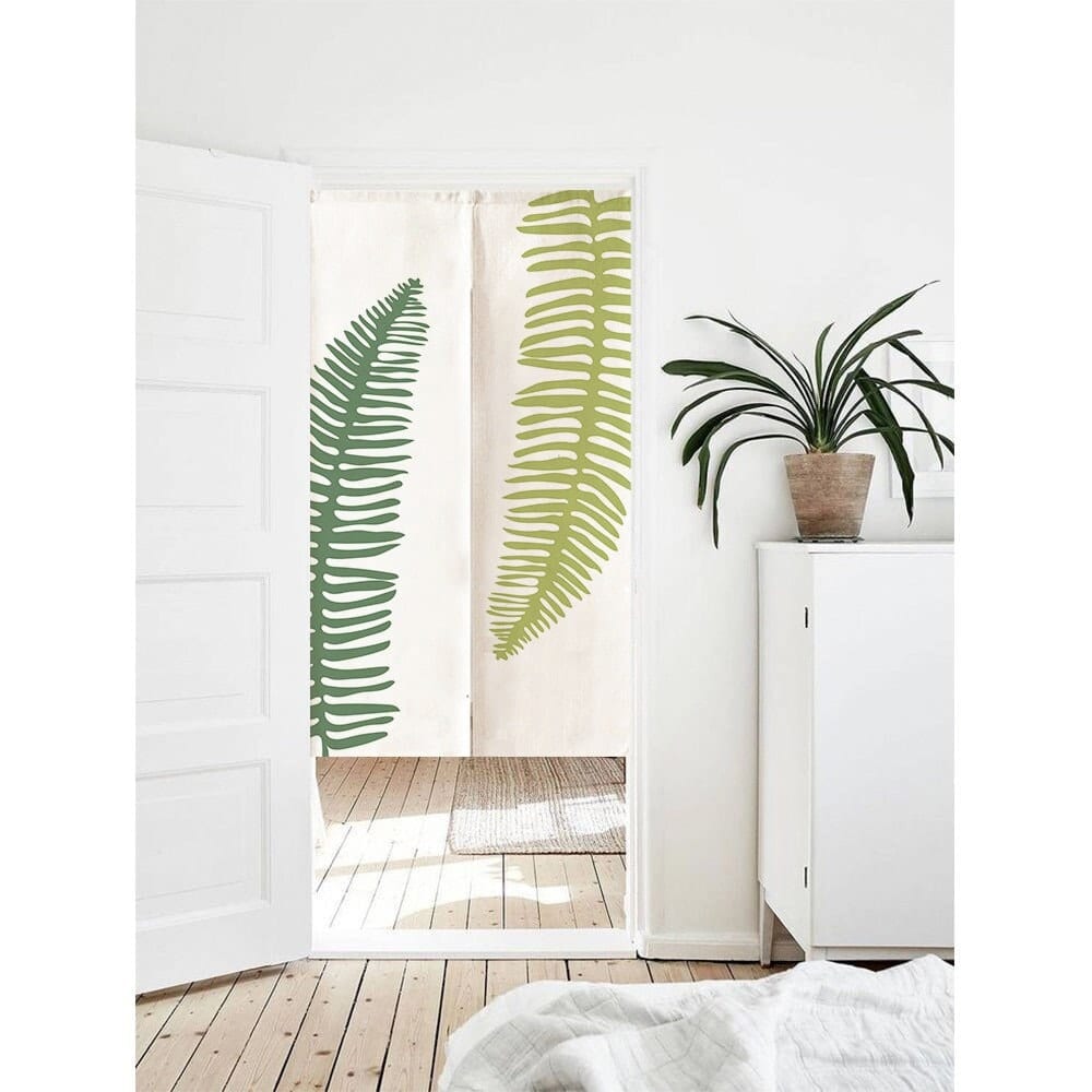 Hand Drawn Pastel Green Leaves Pattern Doorway Noren Curtain image 0