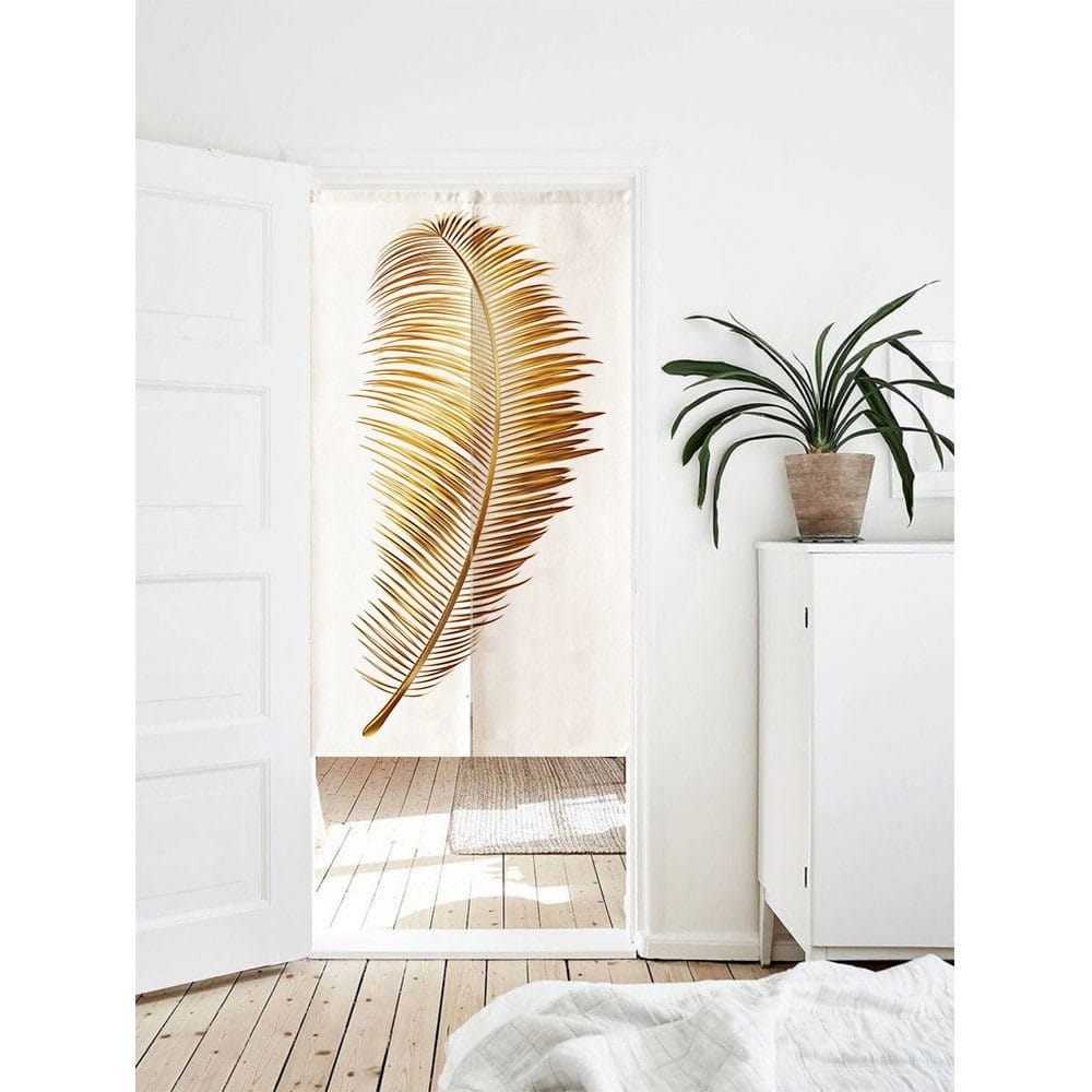 Hand Drawn Golden Leaf Pattern Doorway Noren Curtain image 0