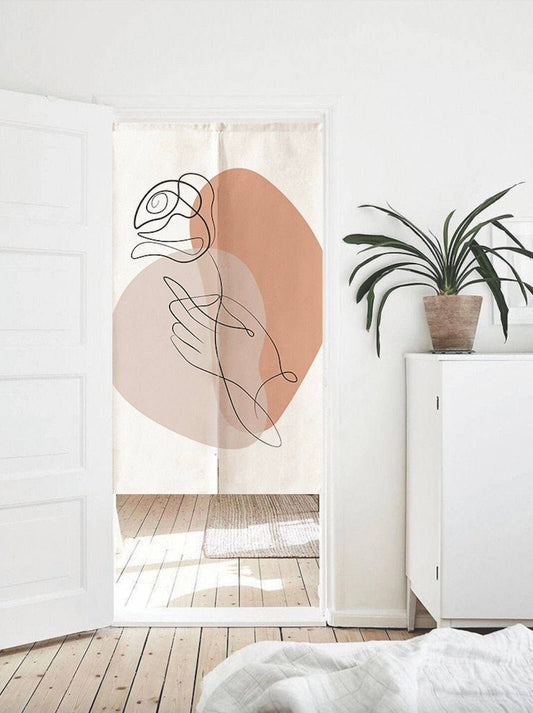 Line Art Rose Doorway Noren Curtain image 0