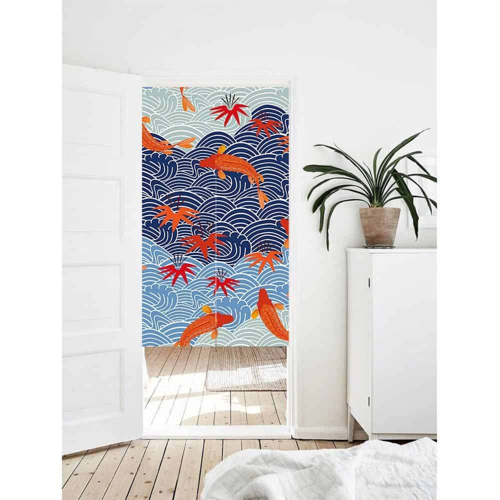 Oriental Japanese Fish Print Doorway Curtain Noren image 0