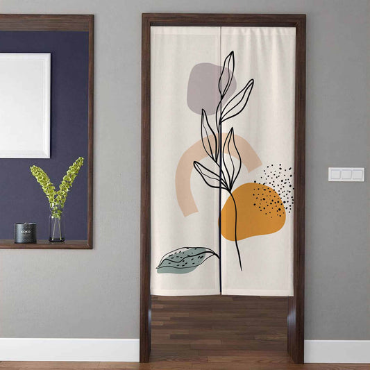 Minimalist Boho Botanical Line Art & Earthy Abstract Color Block Doorway Curtain Noren Room Divider