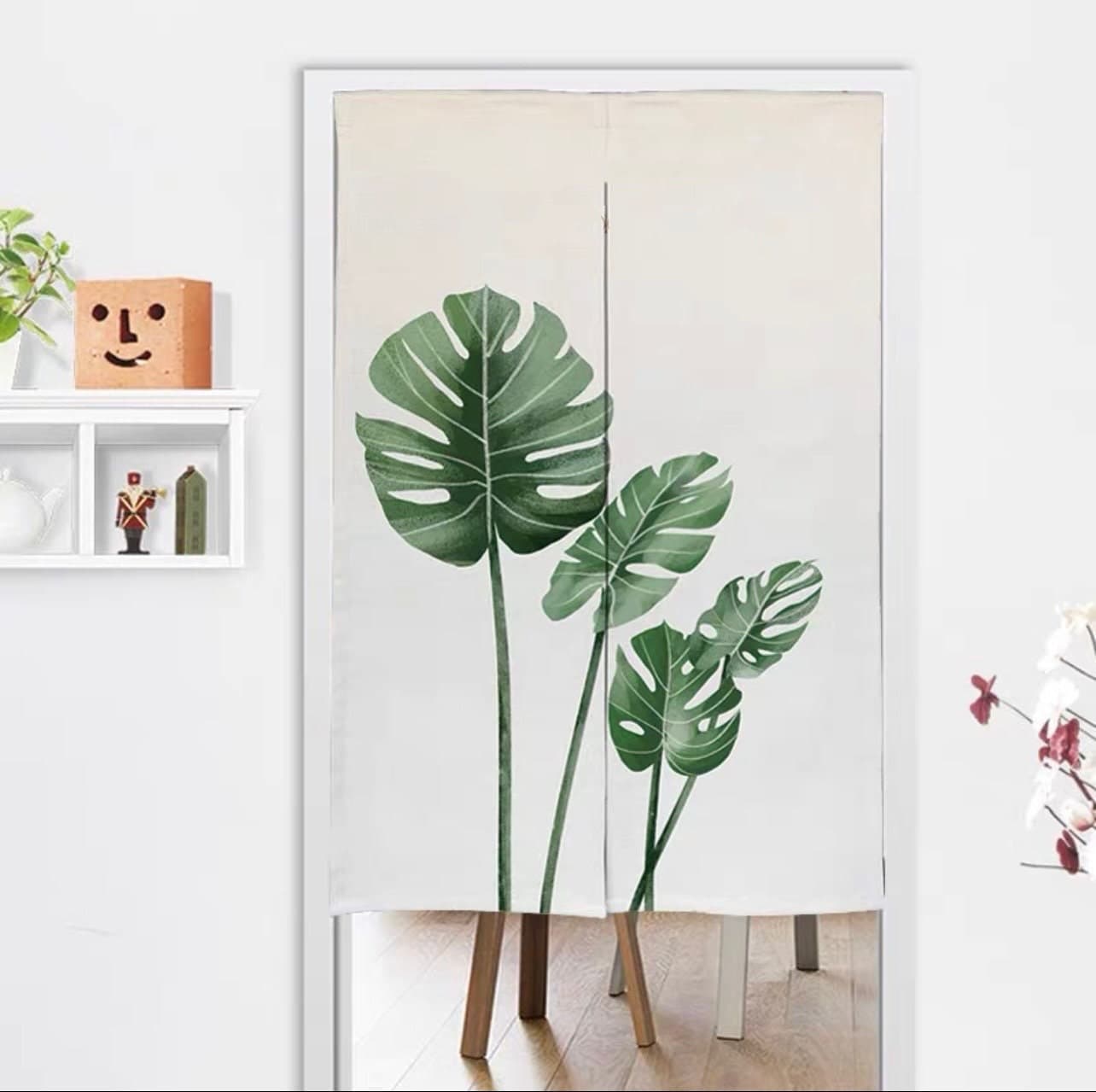 Watercolour Monstera Leaves Doorway Curtain Noren image 0