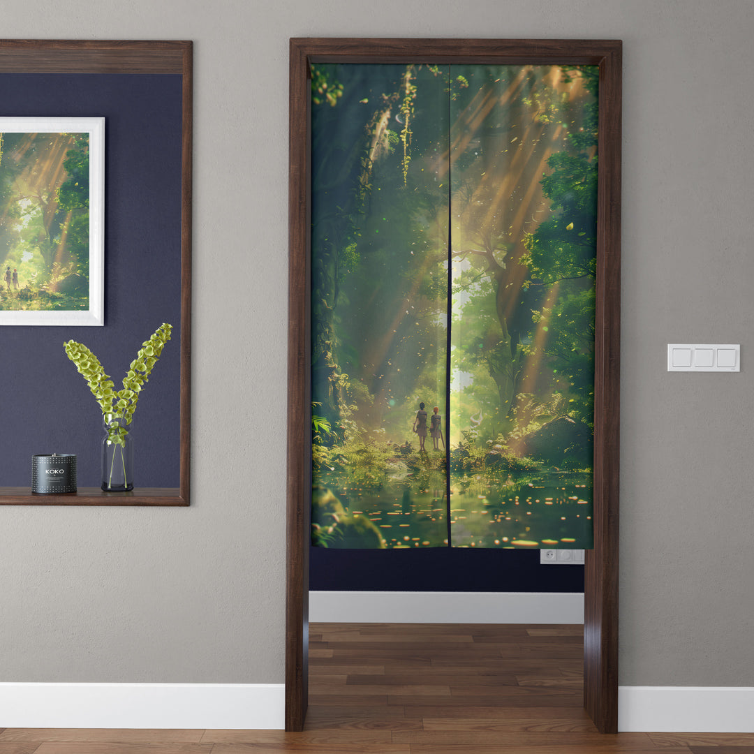 Enchanted Sunlit Forest & Woodland Lake Doorway Curtain Noren Anime Fantasy Room Divider