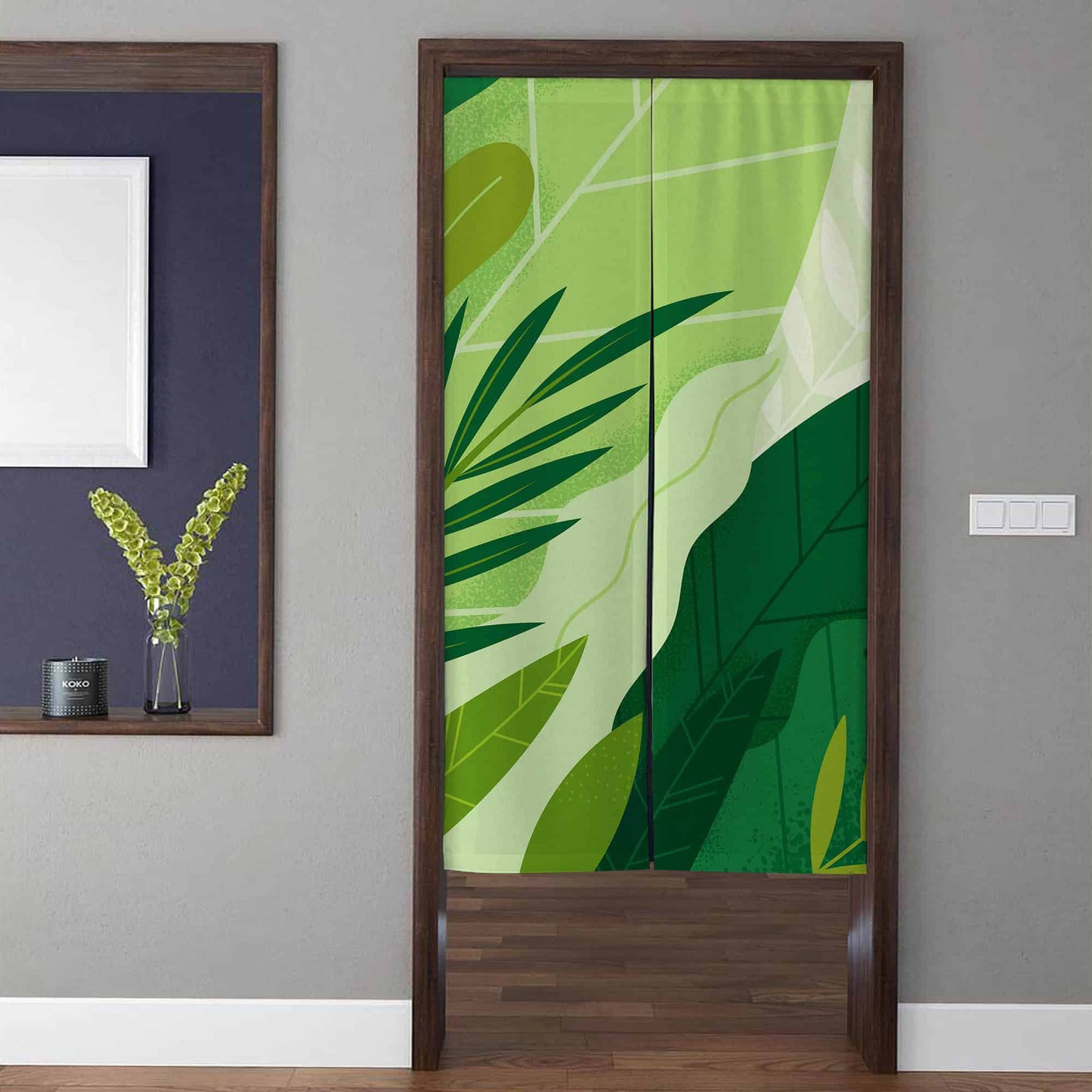 Minimalist Modern Tropical Green Palm Leaf Doorway Curtain Noren Botanical Room Divider
