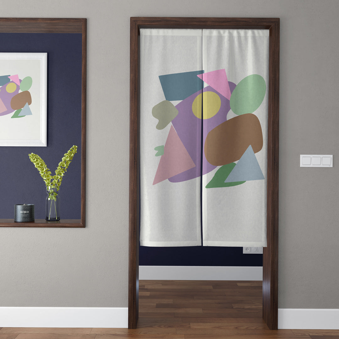Modern Abstract Overlapping Geometric Shapes Doorway Curtain Noren Danish Pastel Divider