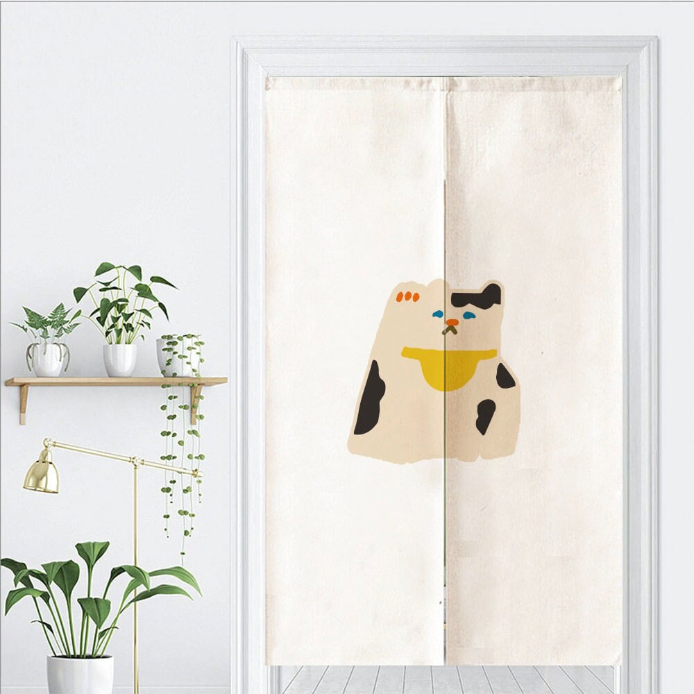Aesthetic Hand Draw Cute Cat Art Print Doorway Curtain Noren image 1