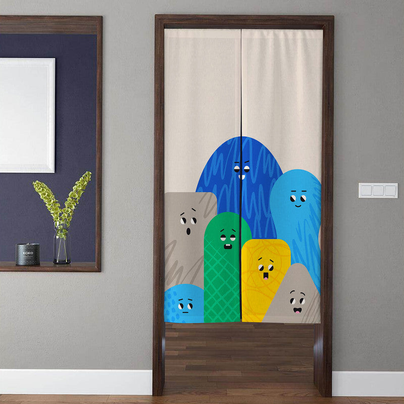 Playful Quirky Cute Cartoon Monsters & Funny Characters Doorway Curtain Noren Room Divider