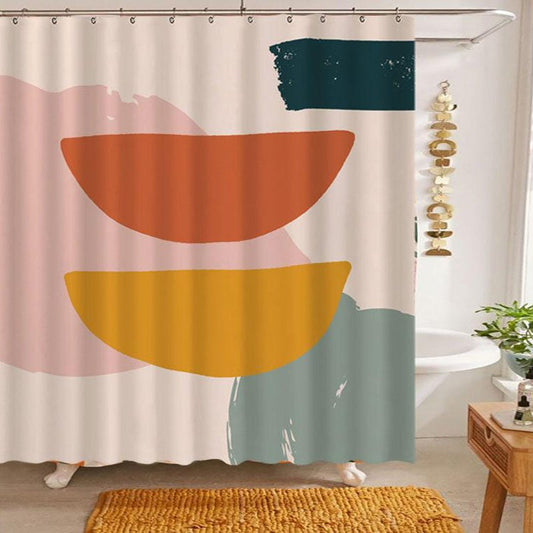 Abstract Pink & Orange Blocks Shower Curtain - Anti-Bacteria Extra-Thick Polyester | Boho Geometric Water-Repellent Curtain