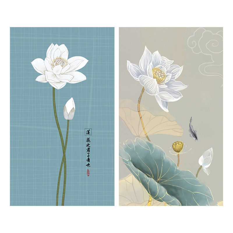 Japanese Traditional Minimalist White Lotus, Ink Koi Fish & Auspicious Clouds Doorway Curtain Noren Zen Room Divider