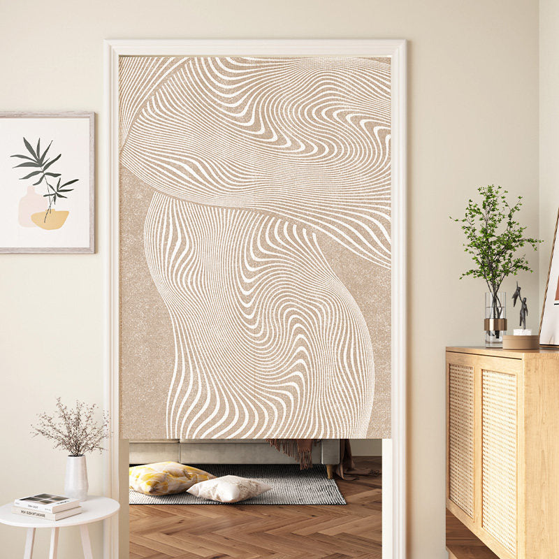 Minimalist Abstract Flowing Line Art Sand Beige & Ivory Wavy Contour Doorway Curtain Noren Room Divider