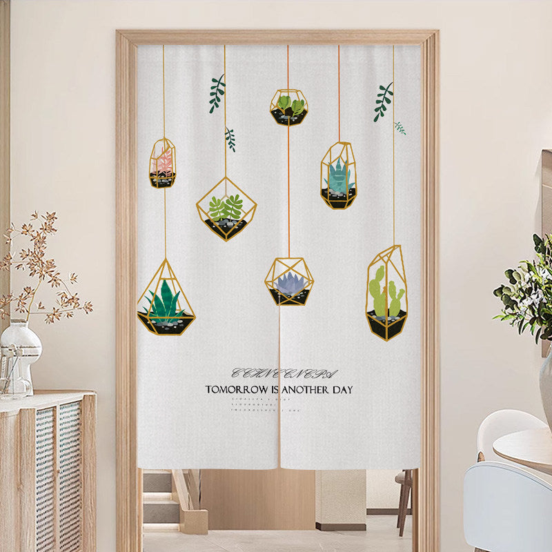 Minimalist Hanging Geometric Terrarium Succulents & Tomorrow is Another Day Doorway Curtain Noren Room Divider