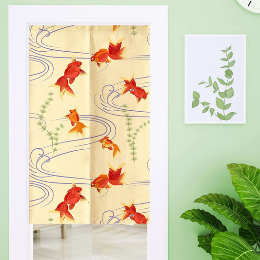 Japanese Traditional Goldfish Swimming Water Ripples Doorway Curtain Noren Zen Room Divider