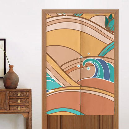 Yellow and Blue Japanese Waves Door Curtain