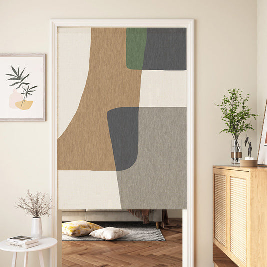 Minimalist Mid-Century Abstract Geometric Color Blocks Earthy Brown & Sage Green Doorway Curtain Noren Room Divider