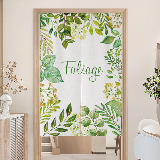 Minimalist Watercolor Botanical Foliage Leaf Frame & Typography Doorway Curtain Noren Room Divider