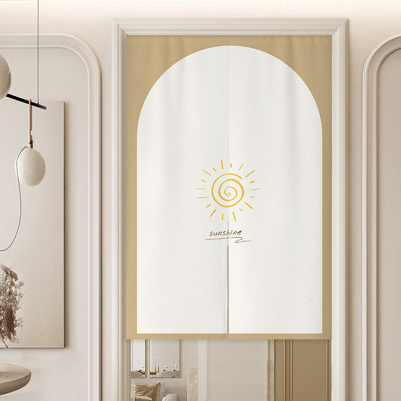 Minimalist French Cream Archway Block Hand-Drawn Yellow Sun & Sunshine Typography Doorway Curtain Noren Room Divider