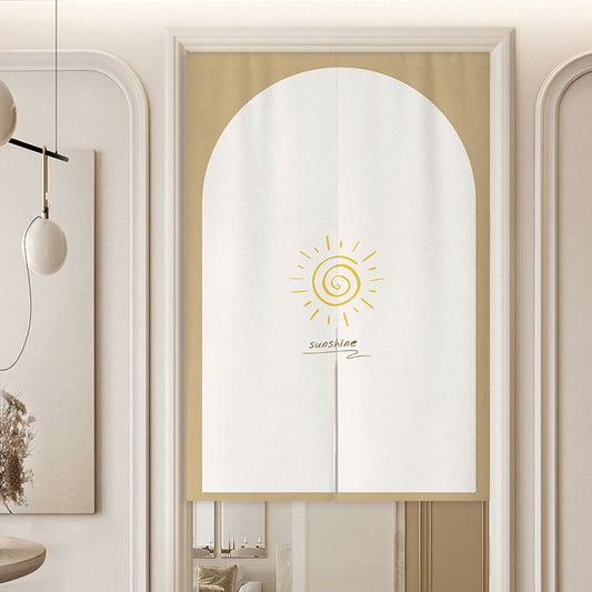 Minimalist French Cream Archway Block Hand-Drawn Yellow Sun & Sunshine Typography Doorway Curtain Noren Room Divider