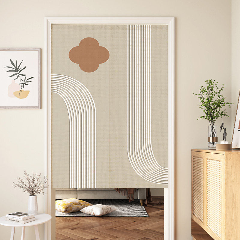 Minimalist Mid-Century Abstract Geometric Terracotta Motif & Curved White Lines Doorway Curtain Noren Room Divider