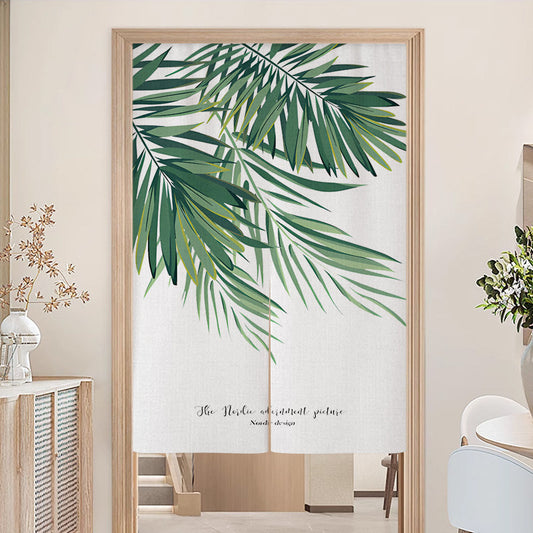 Minimalist Tropical Cascading Palm Fronds & Nordic Design Typography Doorway Curtain Noren Room Divider