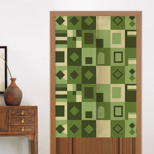 Green Geometric Grid Door Curtain