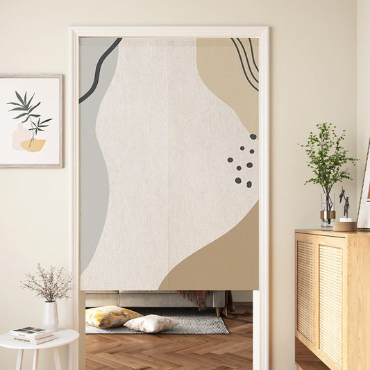 Minimalist Mid-Century Abstract Warm Sand & Slate Grey Organic Color Blocks Curved Lines Doorway Curtain Noren Room Divider