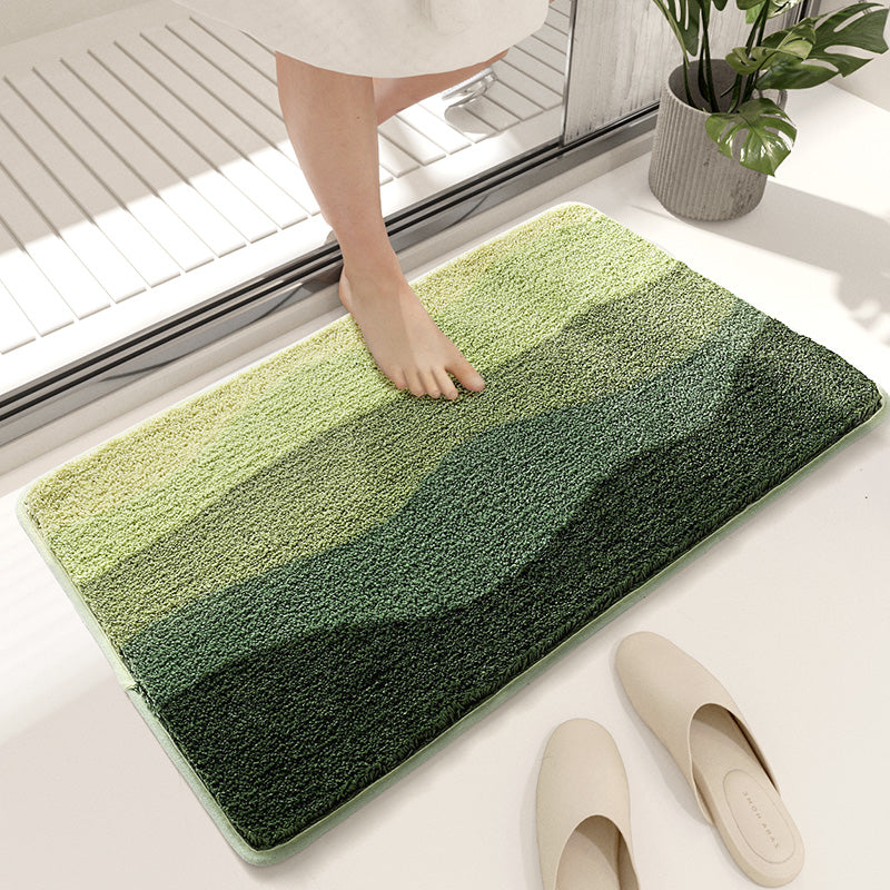 Abstract Blue Wave Ocean Bath Mat & Green Mountain Rug | Non-Slip Washable Beach Landscape Rug