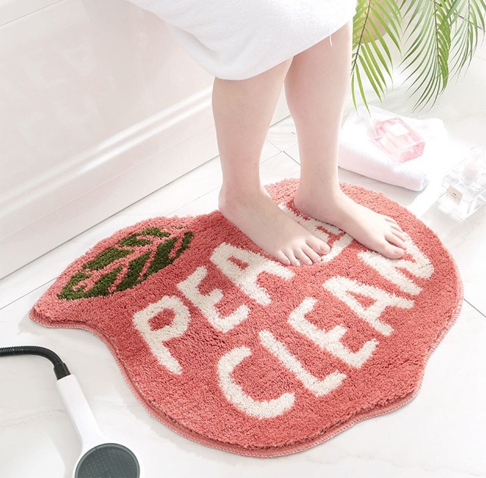 Cute Peach Lemon Bath Mat - Plush Microfiber Bathroom Rug | Absorbent Non-Slip Washable Rug
