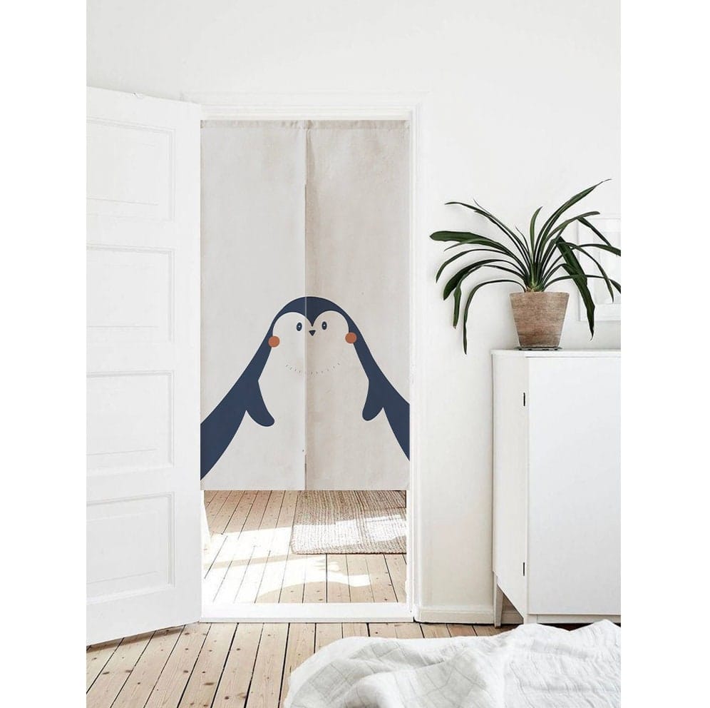 Cute Penguin Mountain Landscape Print Doorway Curtain Noren image 0