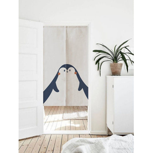 Cute Penguin Mountain Landscape Print Doorway Curtain Noren image 0
