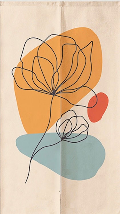 Hand Drawn Pastel Color Flower Sketches Art Doorway Noren Curtain image 1