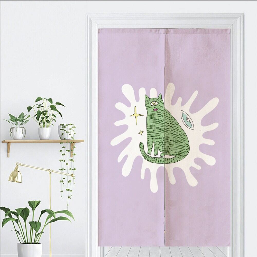 Aesthetic Cute Green Leopard Art Print Doorway Curtain Noren image 1