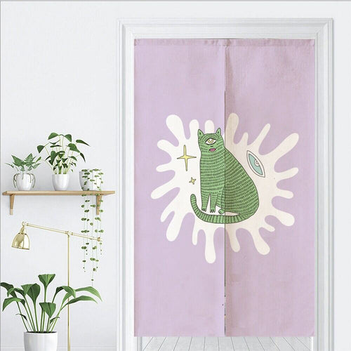 Aesthetic Cute Green Leopard Art Print Doorway Curtain Noren image 1