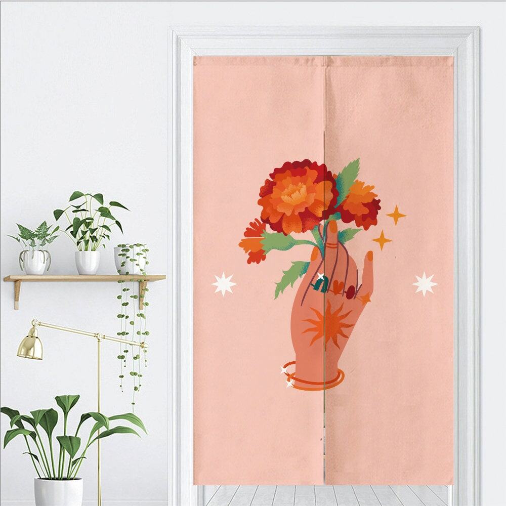Aesthetic Pink Floral Art Doorway Curtain Noren image 1