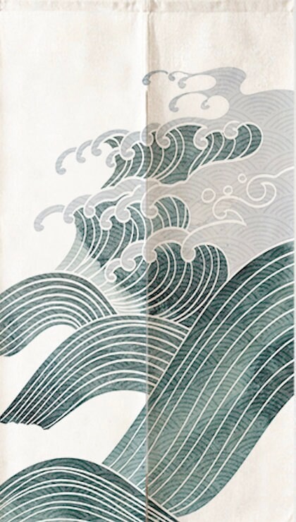 Japanese Watercolour Ocean Wave Pattern Doorway Noren Curtain image 2